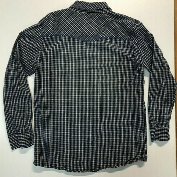 Levi's Two Horse Brand Blue Plaid Button Down Youth Size Western Shirt - Picture 4 of 5